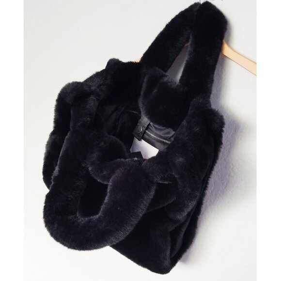 STAND STUDIO Black Lolita Teddy Tote Medium Plush Faux Fur Tote Bag $360 Soft - Picture 6 of 15